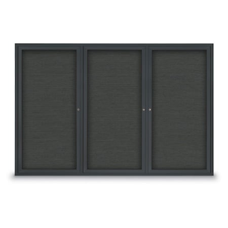 United Visual Products 30"x36" 1-Door Enclosed Outdoor Letterboard, Grey Felt/Black Alum UV1166DSD3036-BLACK-GREY